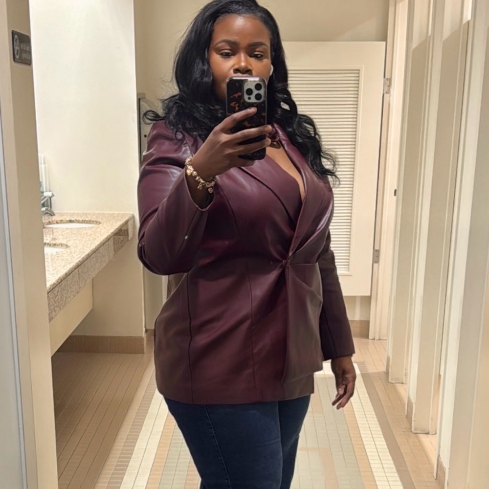 ELOQUII Faux Leather Asym Blazer